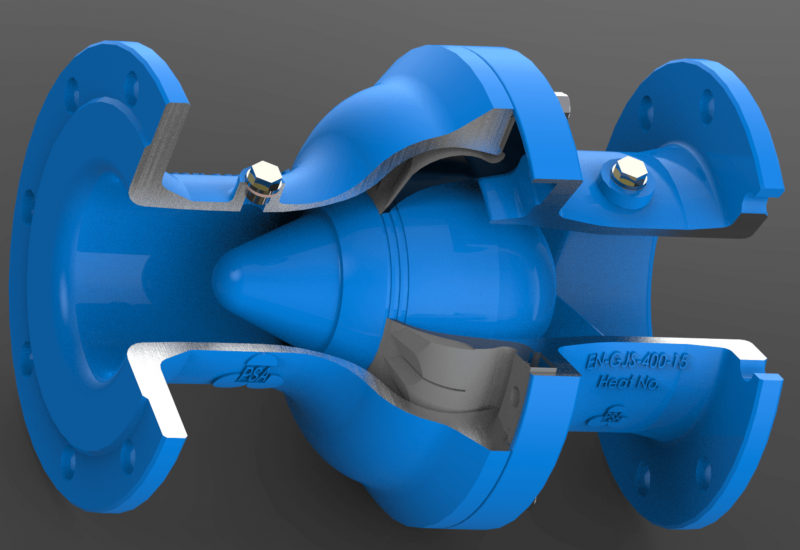 Das Bild zeigt einen PSA Hydro-Stop der Nennweite DN150 als virtuelles Schnittbild