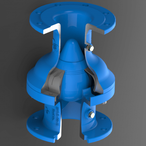 Das Bild zeigt einen PSA Hydro-Stop der Nennweite DN150 als virtuelles Schnittbild