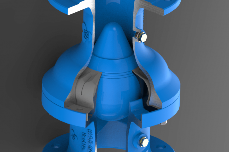 Das Bild zeigt einen PSA Hydro-Stop der Nennweite DN150 als virtuelles Schnittbild